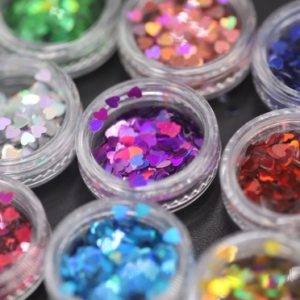Kit Glitter Coração Unhas Holográfica Brilhante Decoração