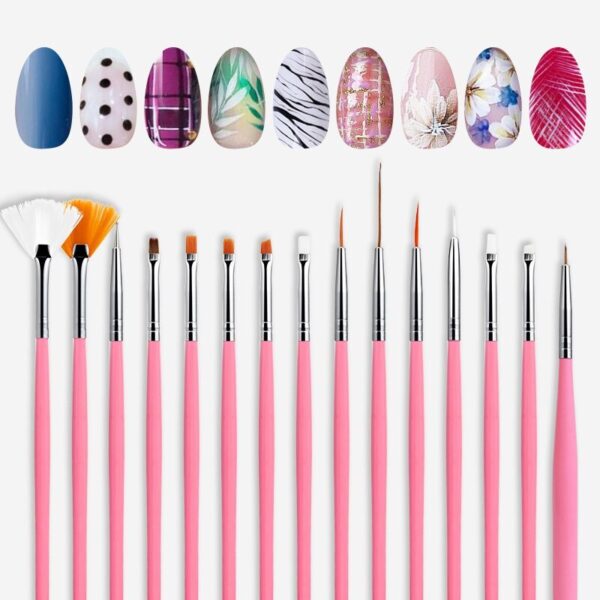 Kit 15 Pincéis Unhas Para Decoração Nail Art Profissional D&z