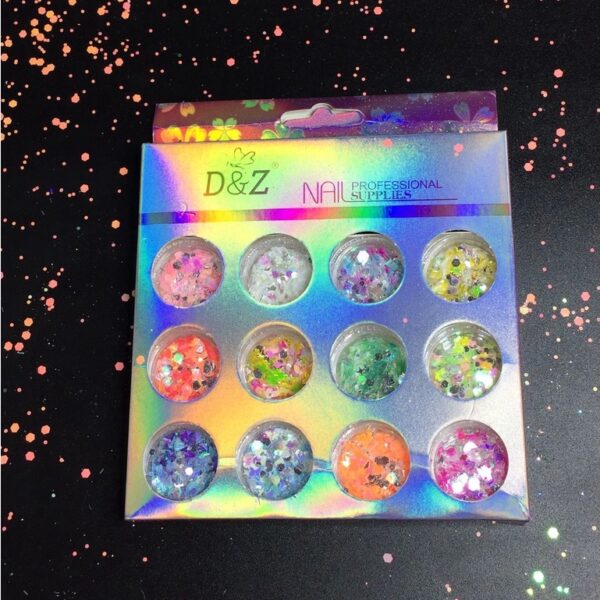 KIT COM 12 CORES GLITTER - Decoração Unhas Nail Art