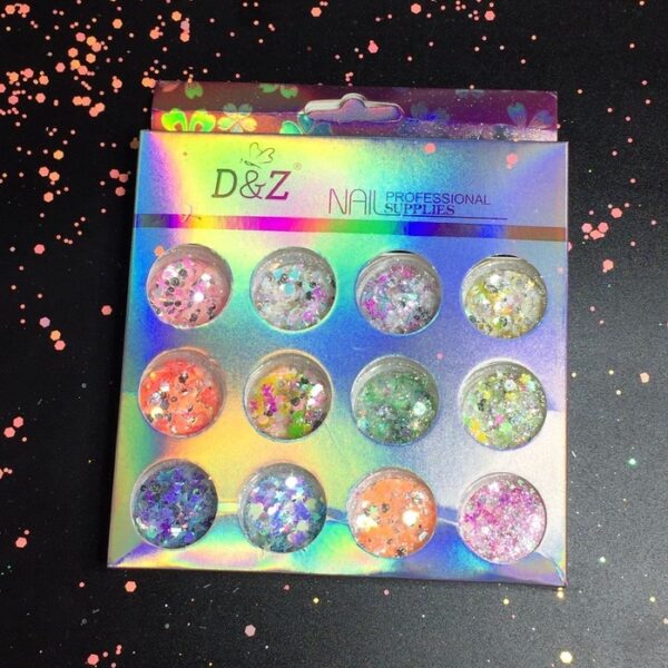 KIT COM 12 CORES GLITTER - Decoração Unhas Nail Art