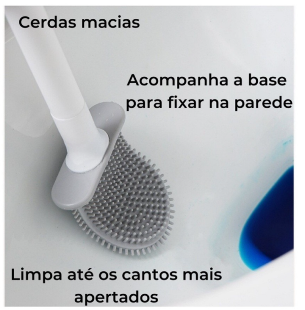 Escova Sanitária Silicone Para Limpar Vaso Privada Com Suporte