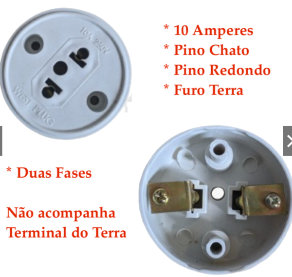 Tomada externa redonda branca Trioplast 10A - 250V