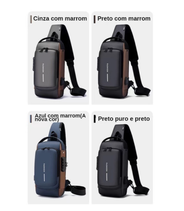 Mochila De Peito Masculina À Prova D'água Com Trava De Código