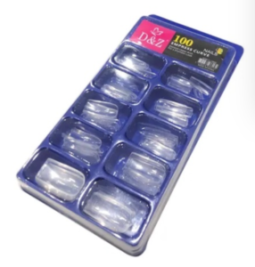 Caixa Azul 100 Unhas D&Z Postiças Quadrada Transparente ou Leitosa Profissional – Caixa Azul