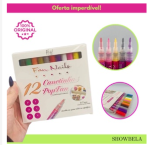 Kit Com 12 Canetinhas Pop Fan Para Desenhar nas Unhas